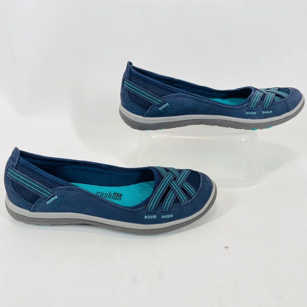 Clarks Privo Womens 7.5 Navy Blue Cushion Soft Mesh Slip On Flats 261238184050